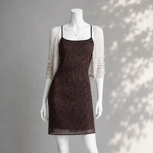 Vintage 90s Express Leopard Mesh Dress L Black Brown Whimsigoth Grunge Mini